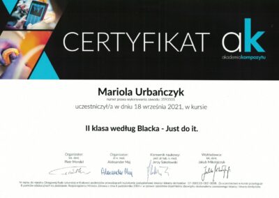 Certyfikat Dr Mariola Urbańczyk