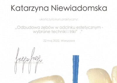 Certyfikat Dr Katarzyna Niewiadomska