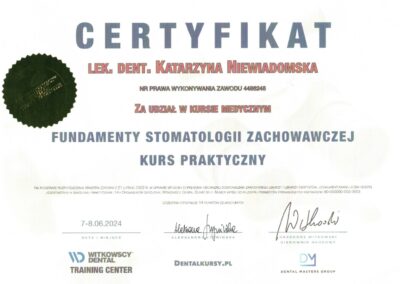 Certyfikat Dr Katarzyna Niewiadomska