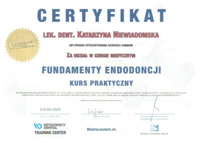 Certyfikat Dr Katarzyna Niewiadomska