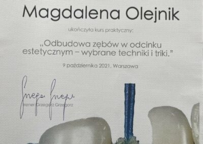 Magdalena Mroczek - Dentysta Warszawa - Certyfikat