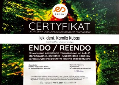 Certyfikat - Dr Kamila Kubas