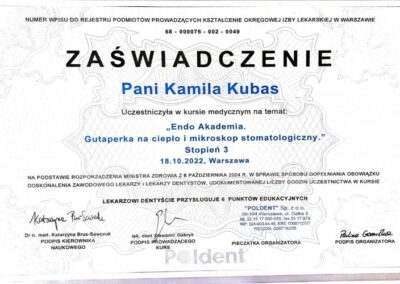Certyfikat - Dr Kamila Kubas