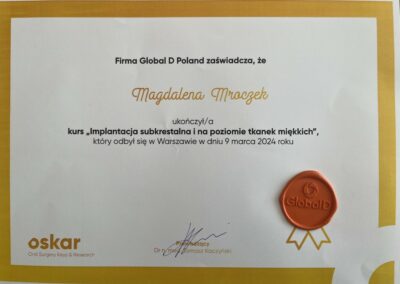 Magdalena Mroczek - Dentysta Warszawa - Certyfikat