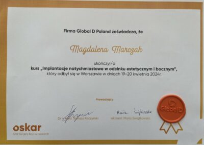 Magdalena Mroczek - Dentysta Warszawa - Certyfikat