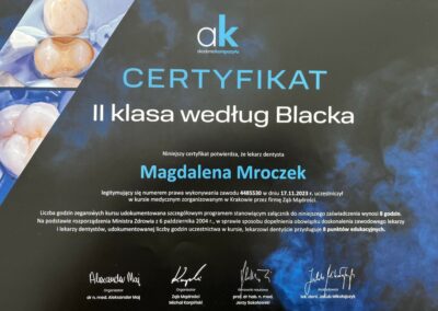 Magdalena Mroczek - Dentysta Warszawa - Certyfikat