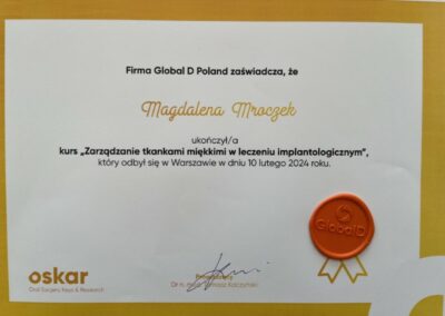Magdalena Mroczek - Dentysta Warszawa - Certyfikat