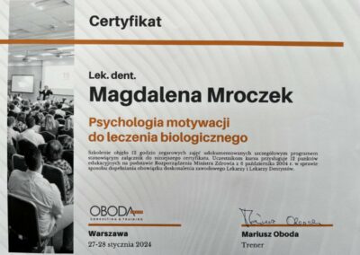 Magdalena Mroczek - Dentysta Warszawa - Certyfikat