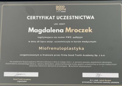Magdalena Mroczek - Dentysta Warszawa - Certyfikat