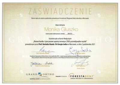 Certyfikat Dr Głuszko