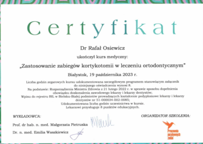 Certyfikat Dr Rafał Osiewicz