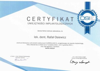 Certyfikat Dr Rafał Osiewicz