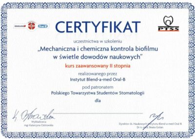 Certyfikat Dr Rafał Osiewicz