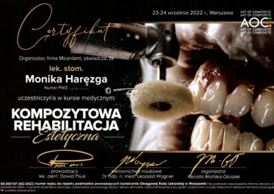 Certyfikat dr Monika Zadrożna