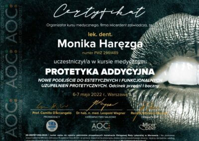 Certyfikat dr Monika Zadrożna