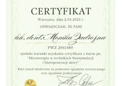 Certyfikat Monika Zadrożna