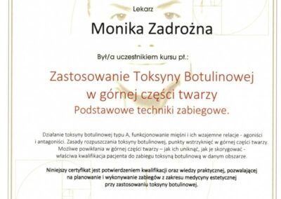 Certyfikat dr Monika Zadrożna