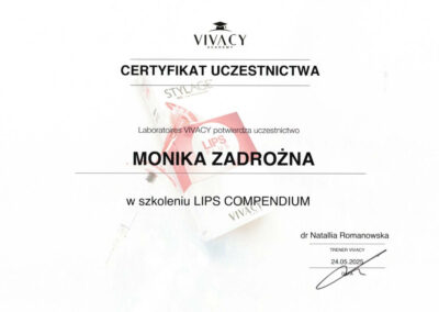 Certyfikat Monika Zadrożna
