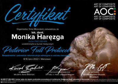 Certyfikat dr Monika Zadrożna