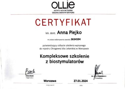 Certyfikat ze Szkolenia w OLLIE.pl