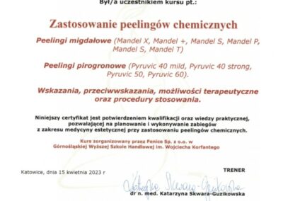 Certyfikat ze szkolenia Dr Piejko
