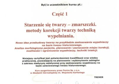 Certyfikat ze szkolenia Dr Piejko