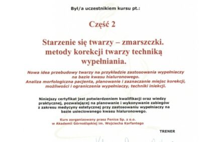 Certyfikat ze szkolenia Dr Piejko