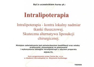 Certyfikat ze szkolenia Dr Piejko