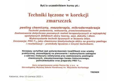 Certyfikat ze szkolenia Dr Piejko