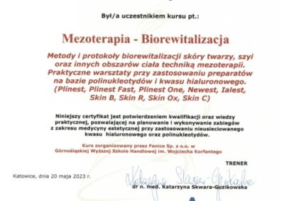 Certyfikat ze szkolenia Dr Piejko