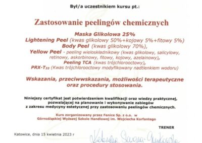 Certyfikat ze szkolenia Dr Piejko