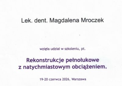certyfikat Dentysta Magda Mroczek