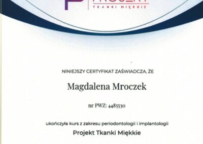 certyfikat Dentysta Magda Mroczek